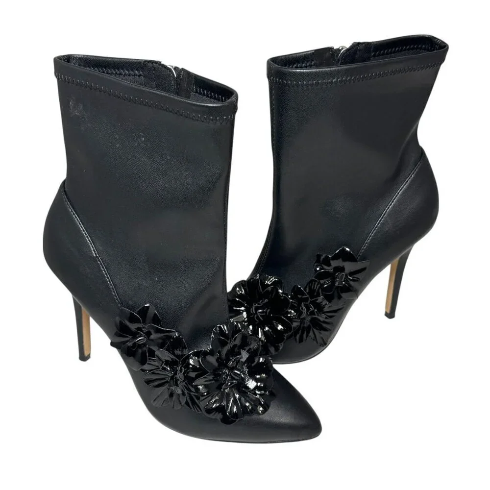 New CHARLES DAVID 'Perla' Stretch faux Leather 3D Floral‎ Heeled Booties 7M